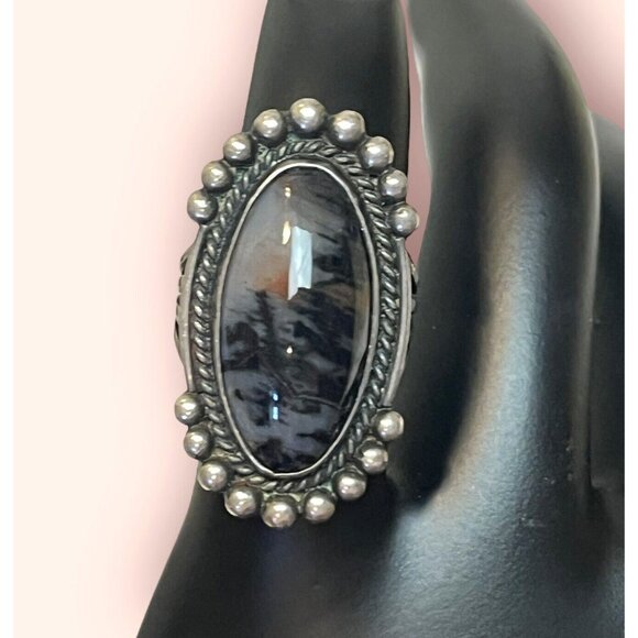 *Sunset In Forest* VTG Native American Sterling Silver Picture Agate Ring 3.25 - Picture 5 of 10